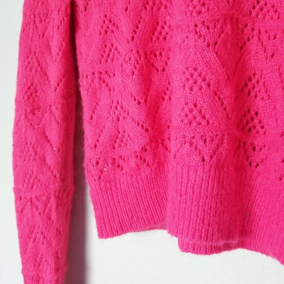 Sundance Bertina Sweater Ruffle Neck Pointelle Knit Fuchsia Pink S $118 Romantic - Picture 11 of 16